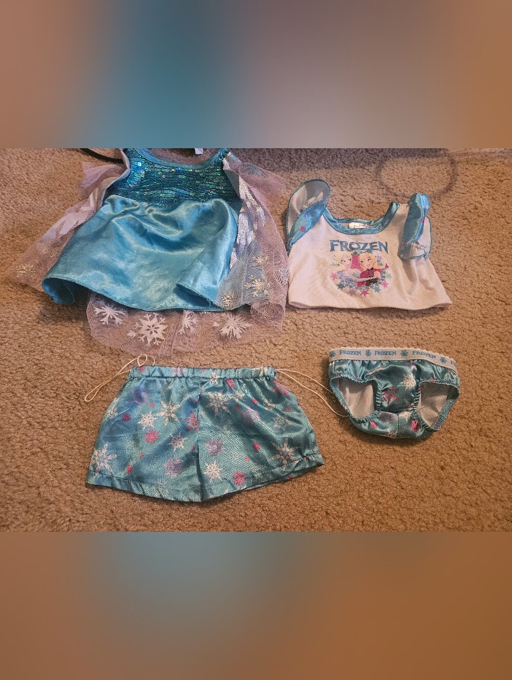 Build A Bear 4 Piece Frozen Elsa Costume Dress Underwear Pants Plush Clothes Set
